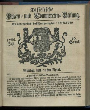 16. Stueck, Montag den 21ten April 1766