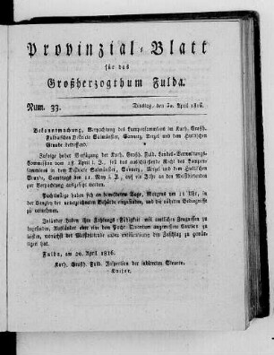 Num. 33., Ausgabe vom 30. April 1816