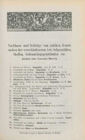 Nachlasse und Beiträge von antiken Kunstsachen der verschiedensten Art, ...