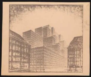 Messehaus, Hamburg Vorschlag B: Perspektivische Ansicht aus der Langen Mührenstraße (von Inv.Nr. 3295)