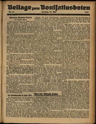 Zweite Ausgabe vom Sonntag, den 21. Mai 1933.