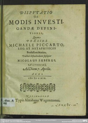 Disputatio de modis investigandae definitionis