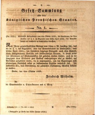 Gesetzsammlung für die Königlich-Preußischen Staaten : enth. d. Verordnungen vom ... 1830, 1830