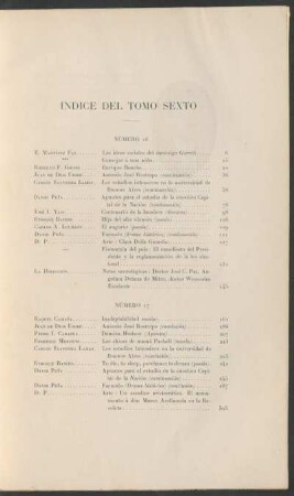 Índice del tomo sexto