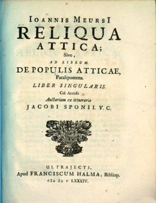 Reliqua attica : sive ad librum de populis Atticae paralipomena