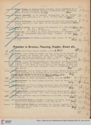 Arbeiten in Bronze, Messing, Kupfer, Eisen etc. (Nr. 112-132)