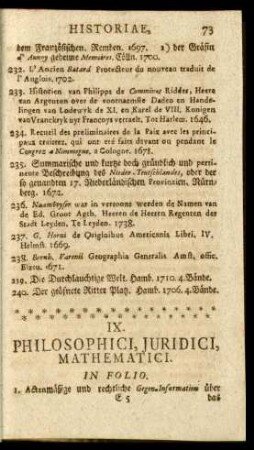 IX. Philosphici, Juridici, Mathematici