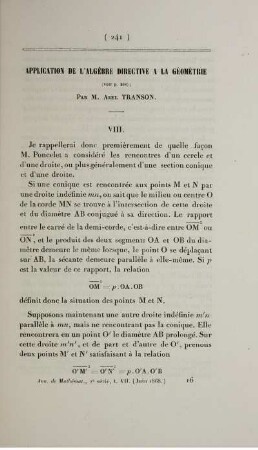 Application de l'algèbre directive a la géométrie.