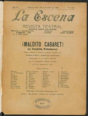 ¡Maldito cabaret! : (o Cachito Patotero) ; pieza cómica en cuatro cuadros