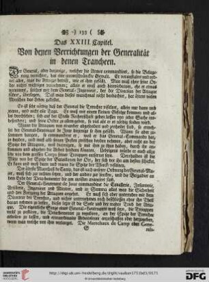 Das XXIII. Capitel: Von denen Verrichtungen der Generalität in denen Trancheen