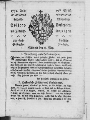 19tes Stück, Ausgabe vom 8. May 1771