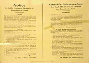 Öffentliche Bekanntmachung über Sonderhilfe für frühere Häftlinge der Konzentrationslager
