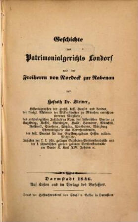 Geschichte des Patrimonialgerichts Londorf und der Freiherrn von Nordeck zur Rabenau