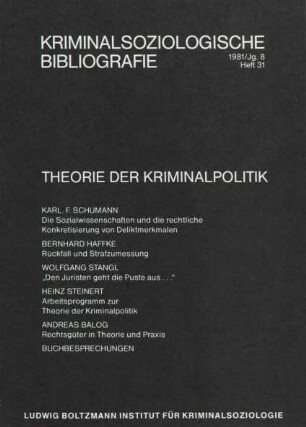 Kriminalsoziologische Bibliografie : Theorie der Kriminalpolitik