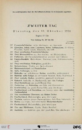 Zweiter Tag Dienstag, den 18. Oktober 1938, Beginn 15 Uhr (Nr. 257-506)