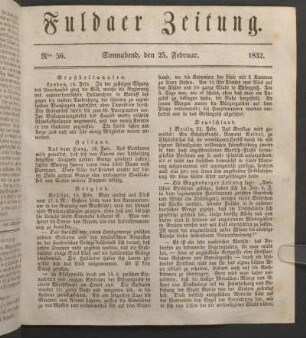 Sonnabend, den 25. Februar. 1832