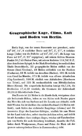 Geographische Lage, Clima, Luft und Boden von Berlin