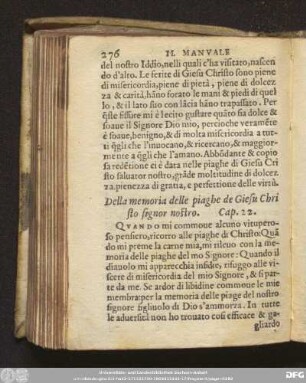 Della memoria delle piaghe de Giesu Christo signor nostro. Cap. 22.