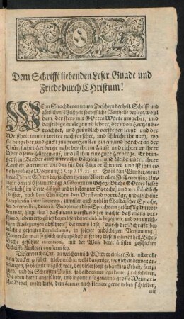 Dem Schrifft liebenden Leser Gnade und Friede durch Christum!