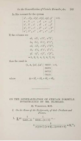 On the generalization of certain formulae investigated by Mr. Blissard. Plate II.
