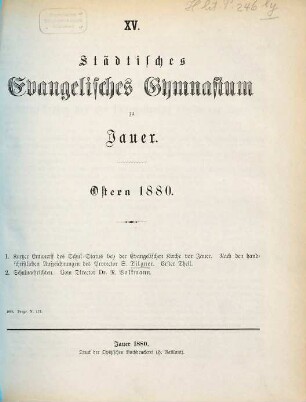 Städtisches Evangelisches Gymnasium zu Jauer : Ostern .... 1879/80