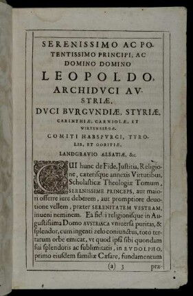 Serenissimo [...] Domino Leopoldo, Archiduci Austriæ [...]
