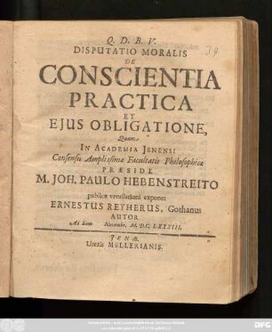Disputatio Moralis De Conscientia Practica Et Eius Obligatione