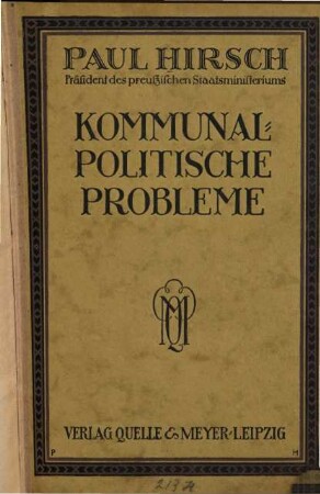 Kommunalpolitische Probleme : Vorträge an der Universität Berlin