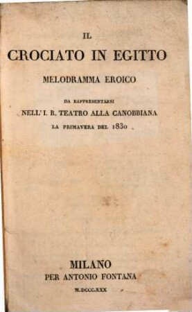 Il crociato in Egitto : Melodramma eroico