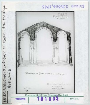 Arles: Saint-Honorat-des-Alyscamps, Querschnitt, Skizze Wolfgang Schöne 1963