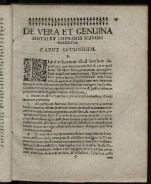 De Vera Et Genuina Mutui Et Imprimis Nummi Essentia. Caput Secundum