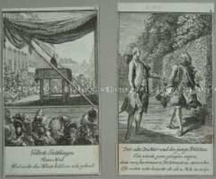 Illustrationen (Blatt 7 und 8 von 12) von Daniel Nikolaus Chodowiecki zu sechs Fabeln und sechs Erzählungen von Christian Fürchtegott Gellert
