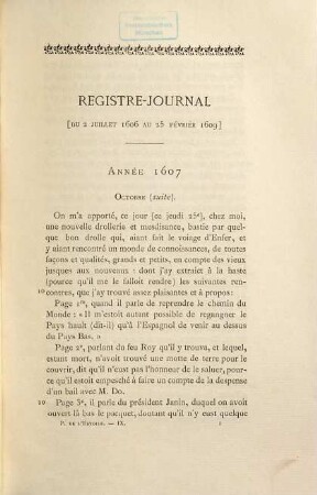 Mémoires-Journaux de Pierre de L'Estoile : suivie d'une étude biographique et d'une table analytique, 9. Journal de Henri IV : 1607 - 1609