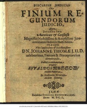 Discursus Iuridicus De Finium Regundorum Iudicio