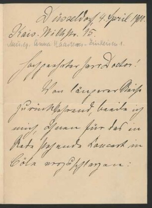 Brief an Franz Wüllner : 04.04.1900