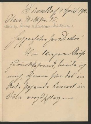 Brief an Franz Wüllner : 04.04.1900