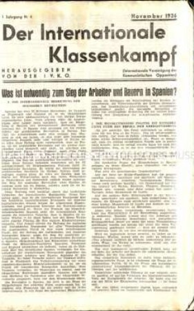 Der Internationale Klassenkampf. 1. Jahrgang, 1936