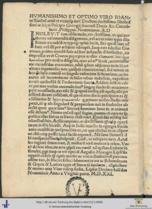 Ioanni Kuchel Philippus Novenianus Salutem Dicit