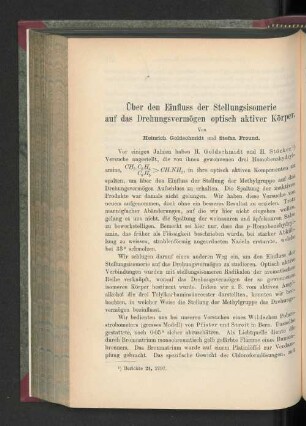 Über den Einfluss der Stellungsisomerie auf das Drehungsvermögen optisch aktiver Körper.