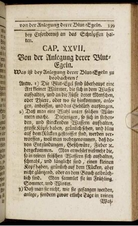 Cap. XXVII. Von der Anlegung derer Blut-Egeln.