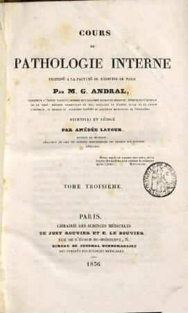Cours de pathologie interne, professé à la faculté de médecine de Paris, 3