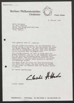 Brief an Wolf Lepenies, 08.02.1994