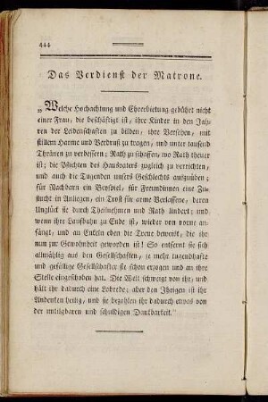 Das Verdienst der Matrone