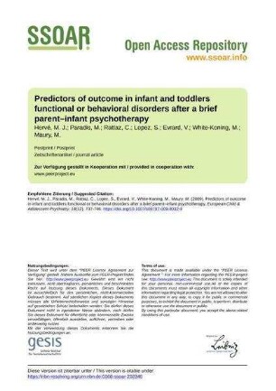 Predictors of outcome in infant and toddlers functional or behavioral disorders after a brief parent–infant psychotherapy