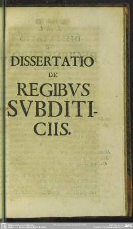 Dissertatio De Regibus Subditiciis