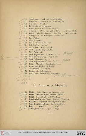F. Zinn u. a. Metalle (Nr. 634- 778)