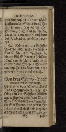 XIX. Cap. Von dem Schiffs-Boot/ und anderer Bereitschafft.