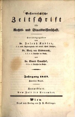 Österreichische Zeitschrift für Rechts- und Staatswissenschaft. 1847,2