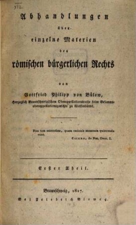 Abhandlungen über einzelne Materien des römischen bürgerlichen Rechts, 1