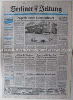 Fragment der "Berliner Zeitung" u.a. zum Krieg in Jugoslawien